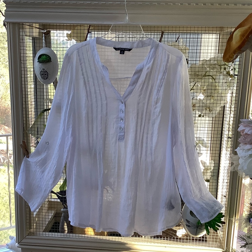 Zac & Rachel White Tab Sleeve Tunic Blouse XL-1X